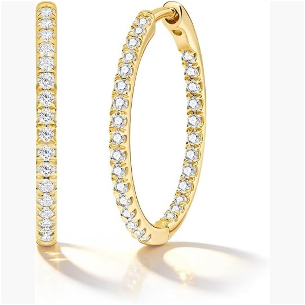14K Gold Plated Hoop Earrings with Cubic Zirconia Hypoallergenic